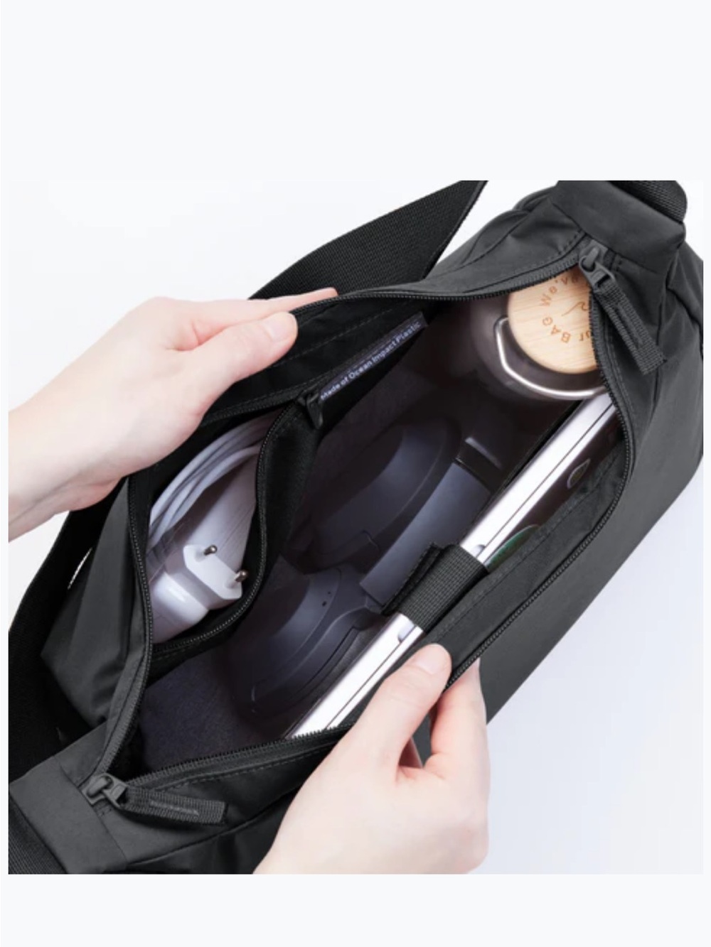 GOT BAG. Black Square Bag Large Recycled Ocean Plastic 14" Laptop Compartment - Picture 8 of 8